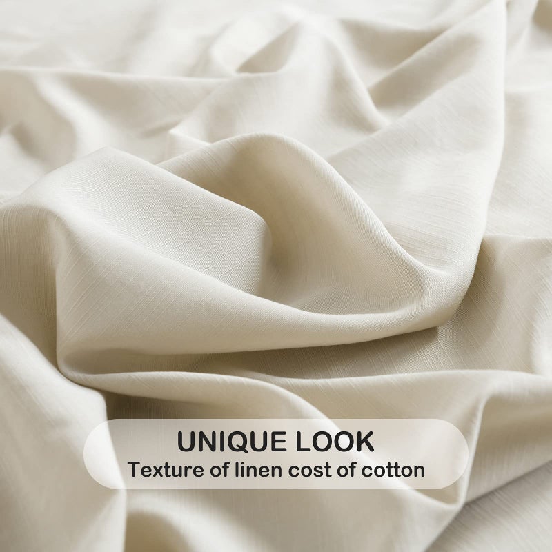 PANDATEX Beige Linen-Textured Bed Sheets Set, Bamboo Rayon, Cotton, Linen Blend Bed Sheets King Size, Soft Cool & Breathable for Hot Sleepers,Durable Natural Organic Bed 15'' Deep Pocket - 4 Piece - Image 5
